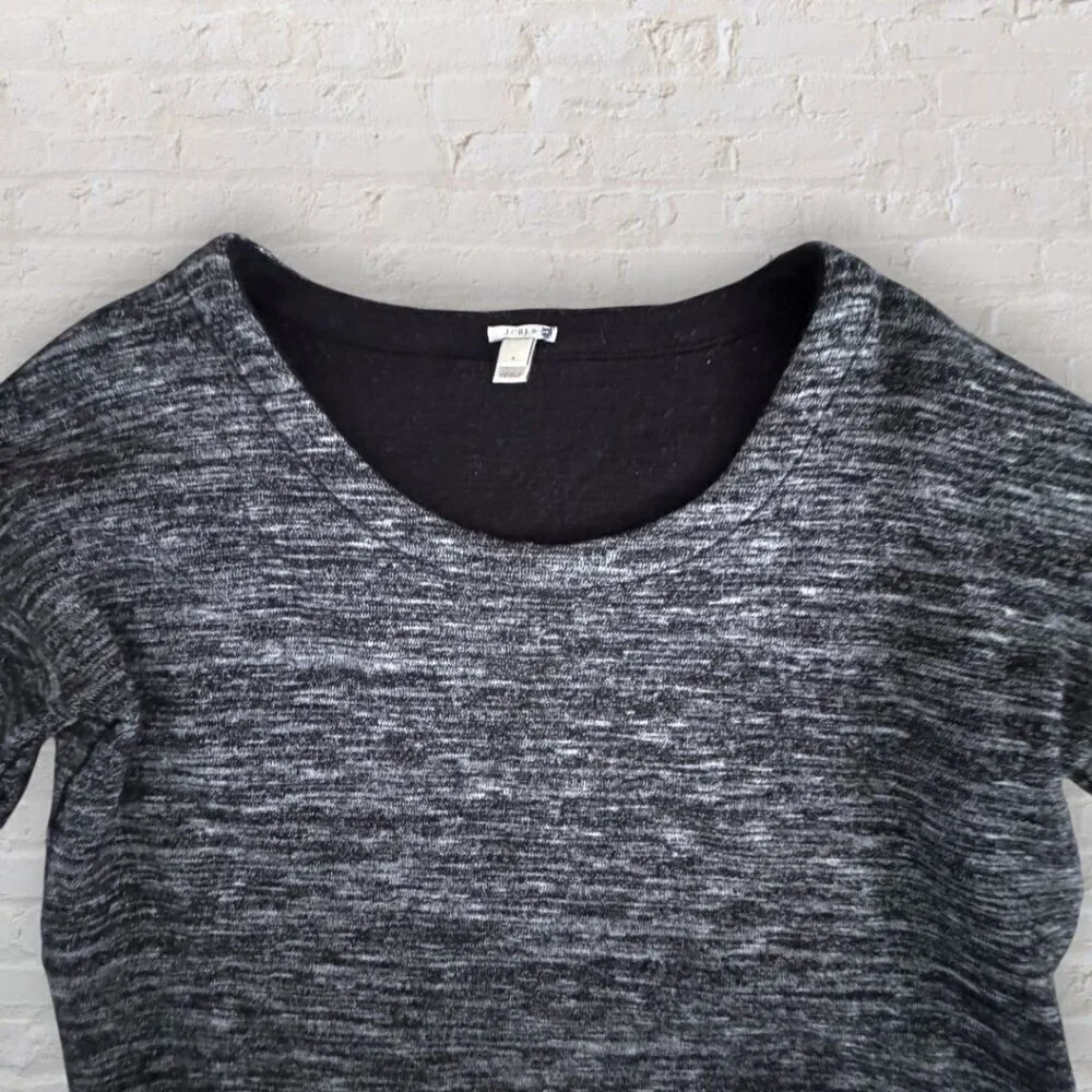 J CREW Black Gray Marled Wool Blend Scoop Neck Crop Top Elbow Sleeve Pullover S